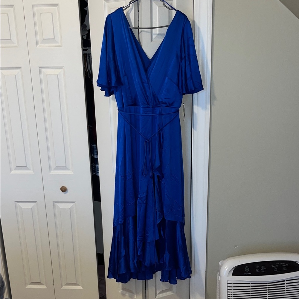 Taylor Royal Blue Maxi Dress with V-Neck & Ruffle Hem